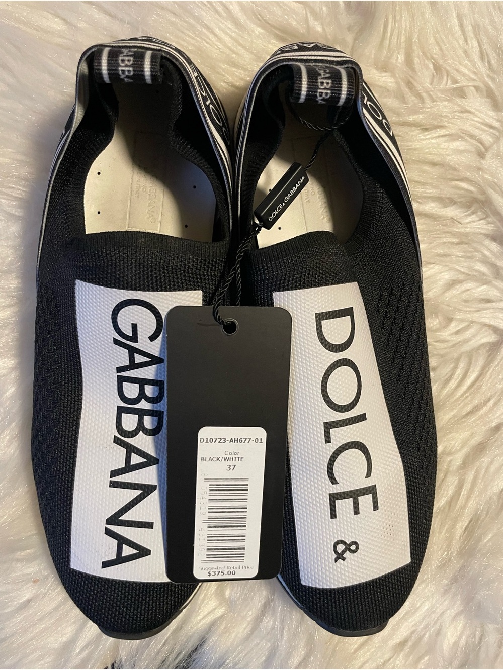 Authentic Dolce & Gabbana Black and White Logo Slip-On Sneakers Made in Italy 🇮🇹